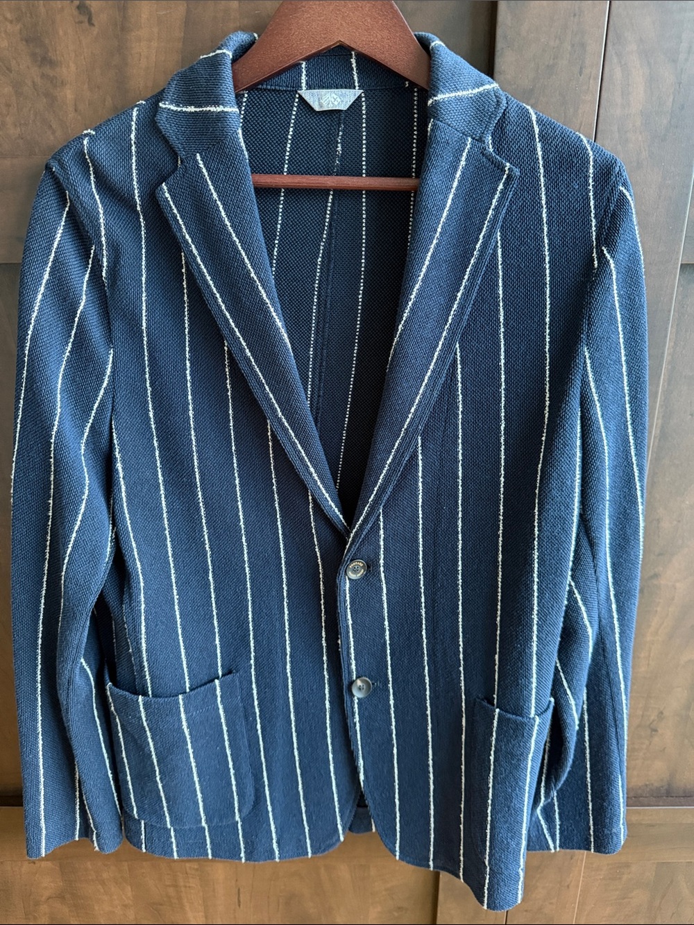 Men's Navy Blue Pinstripe Knit Sport Coat
